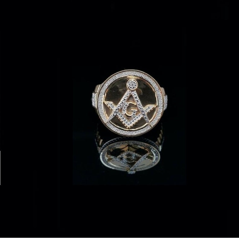 King Of Bling's 0.25ct Real Diamond Men's Silver 925 Yellow Adjustable Ring From Size 10 to 12