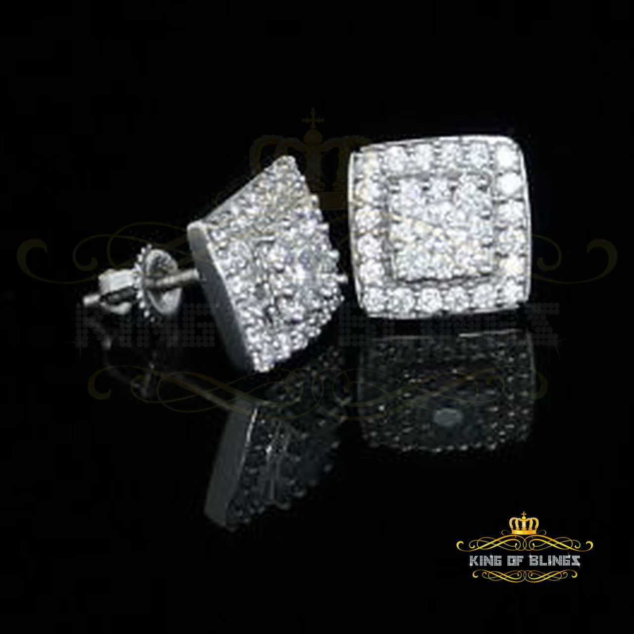 King of Blings- Hip Hop 925 White Silver 1.04ct Cubic Zirconia Women's & Men's Square Earrings KING OF BLINGS
