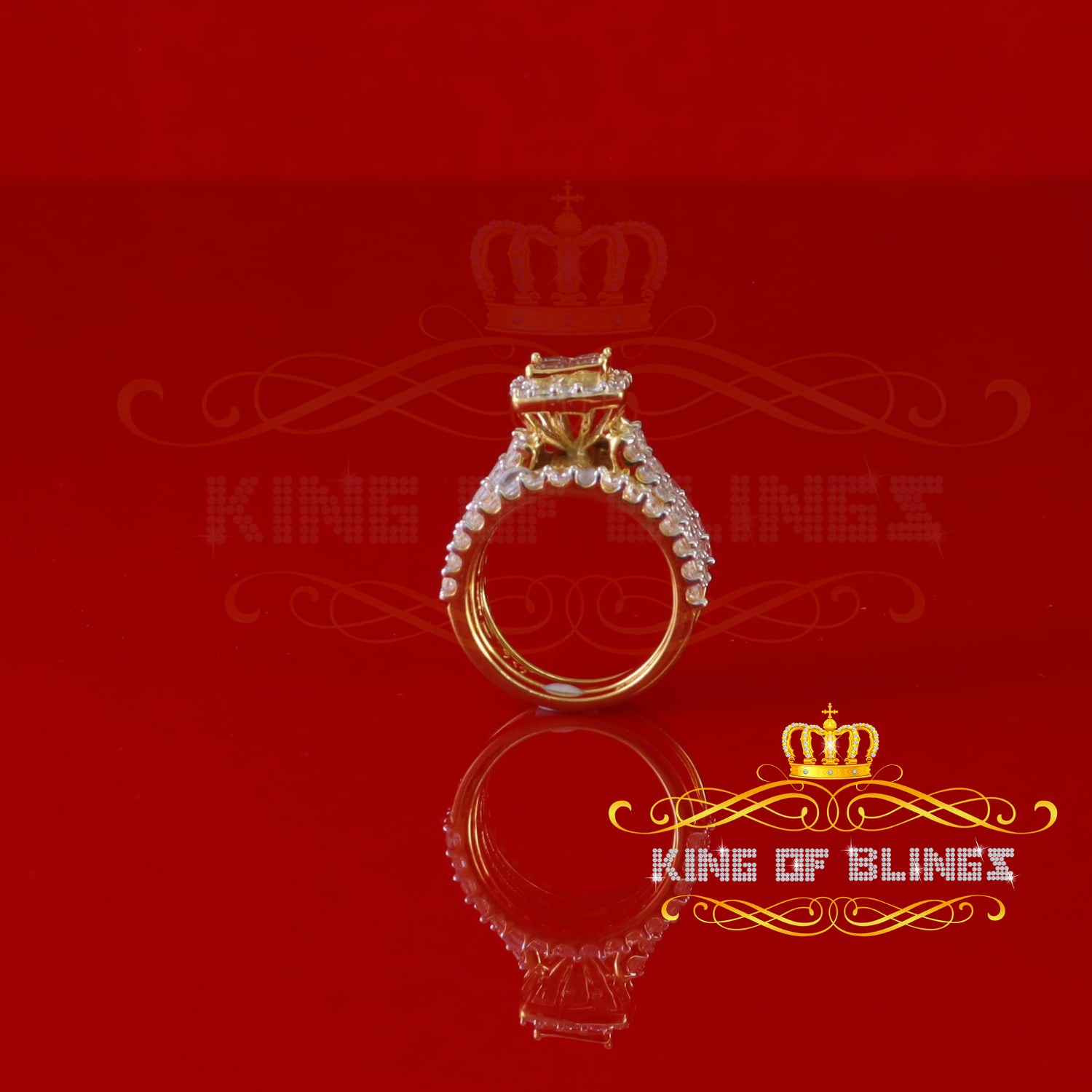 King Of Bling's 925 Sterling Yellow Square 2.08ct Cubic Zirconia Silver Bridal Ring size 6 KING OF BLINGS