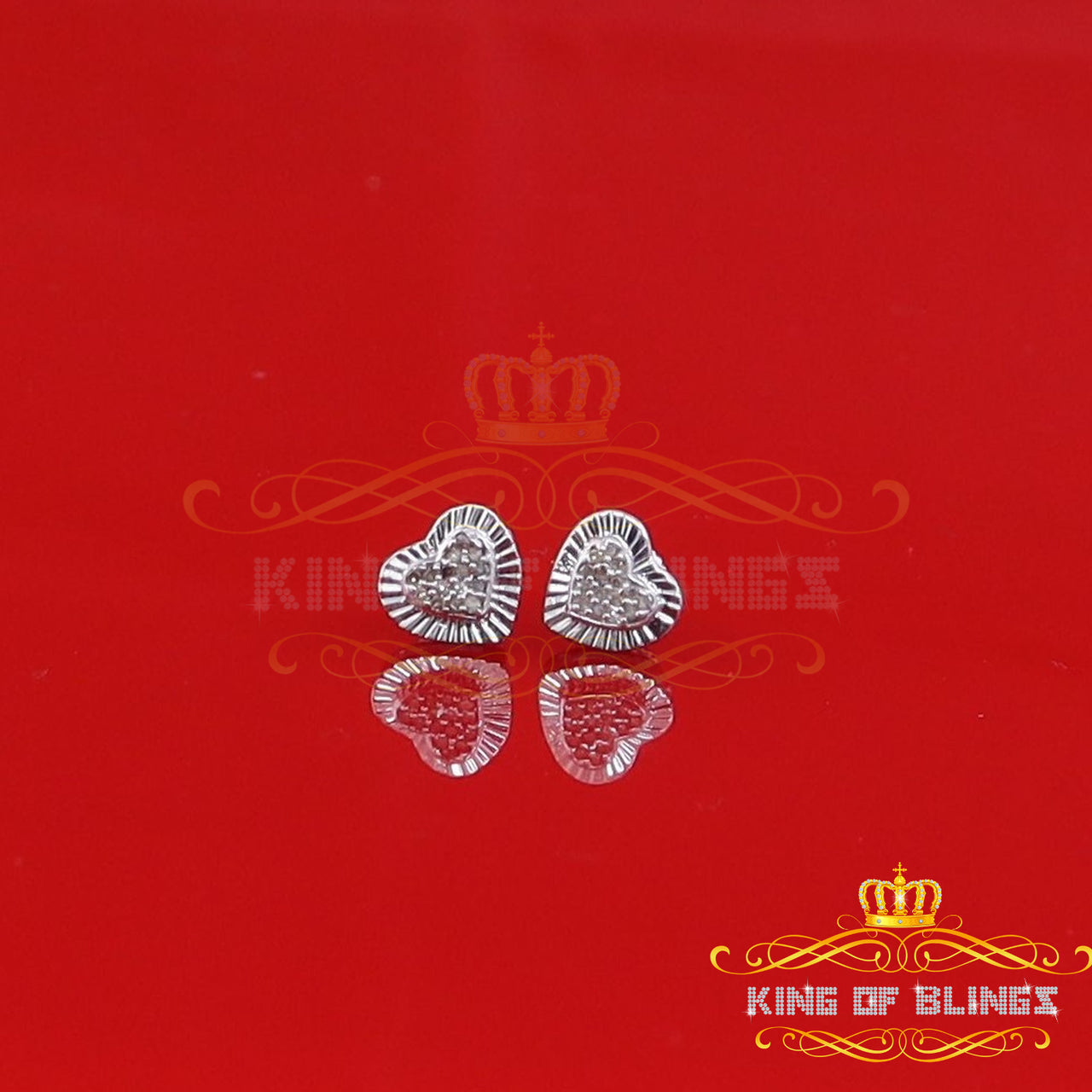 King Of Bling's Aretes Para Hombre Heart 925 White Silver 0.10ct Diamond Women & Men Earrings KING OF BLINGS