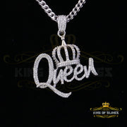 King Of Bling's Surprise 1.00ct Real Moissanite White 925 Silver Pendant for your Queen W/ crown King Of Blings