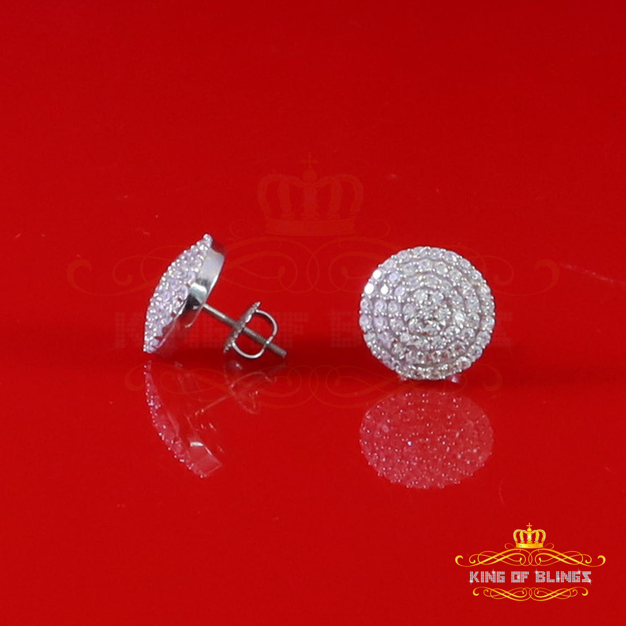 King of Blings- Aretes Para Hombre 925 White Silver 2.44ct Cubic Zirconia Round Women's Earring