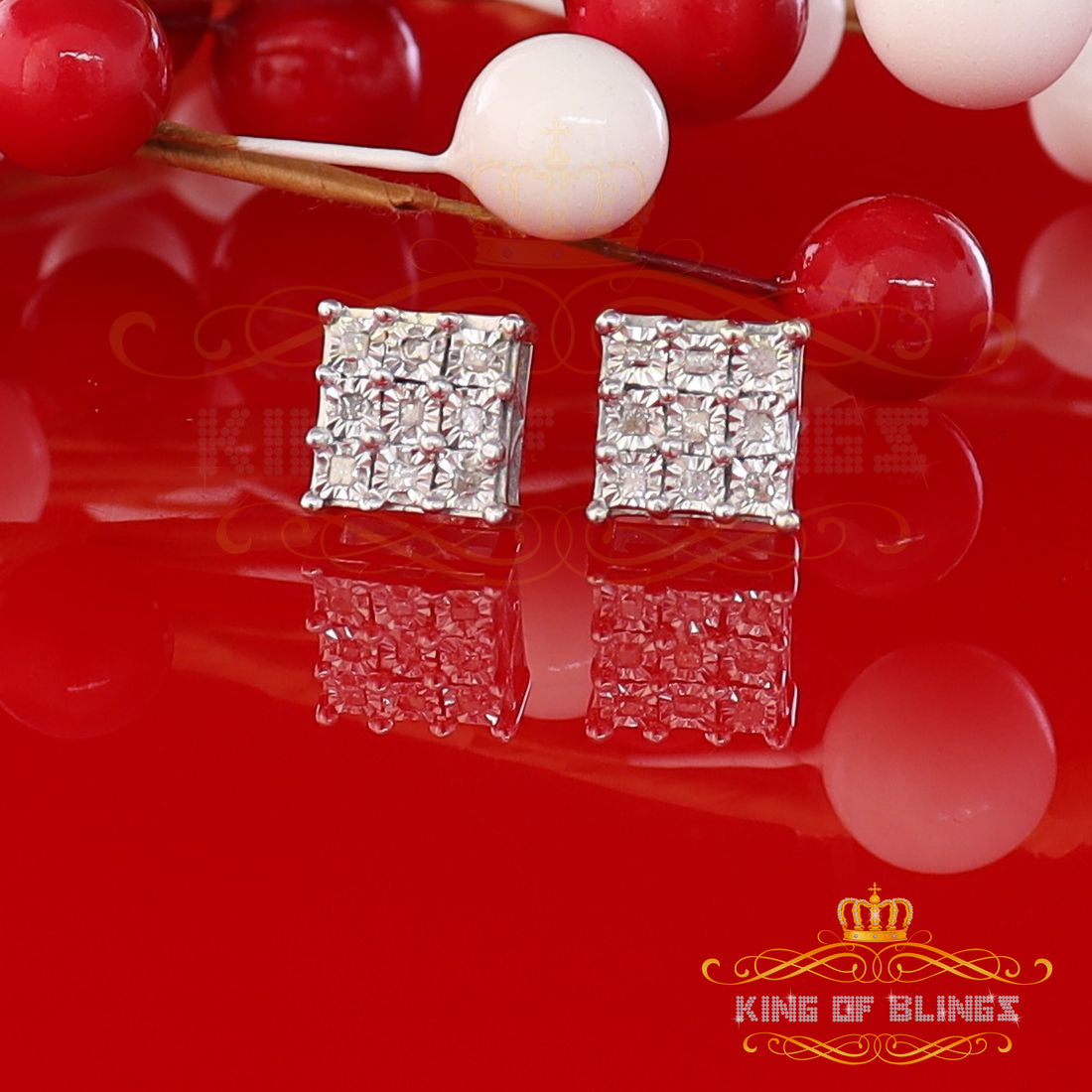 King Of Bling's 0.15ct Diamond Hip Hop Women's & Men's Stud Earrings 925 White Sterling Silver