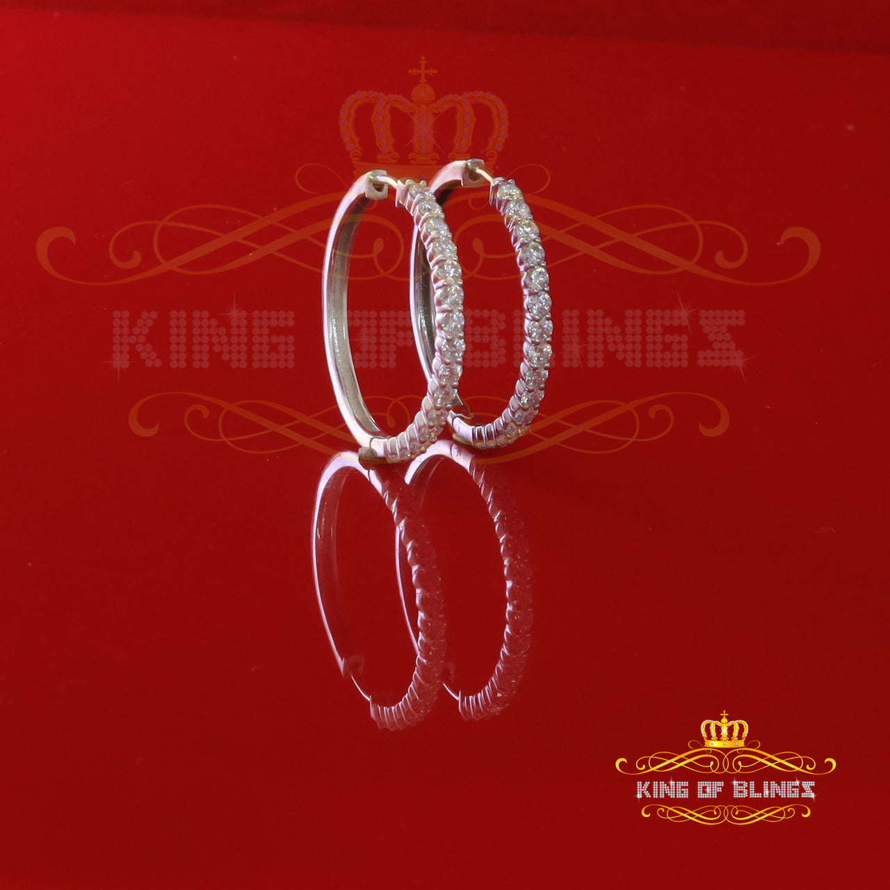 King of Bling's 3.00ct Moissanite White 925 Sterling Silver Women's In and Out Hoop Earrings