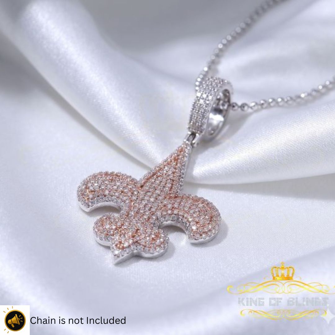 King Of Bling's Fancy 925 Sterling Silver Fleur de Lis White Pendant with 4.65ct Cubic Zirconia