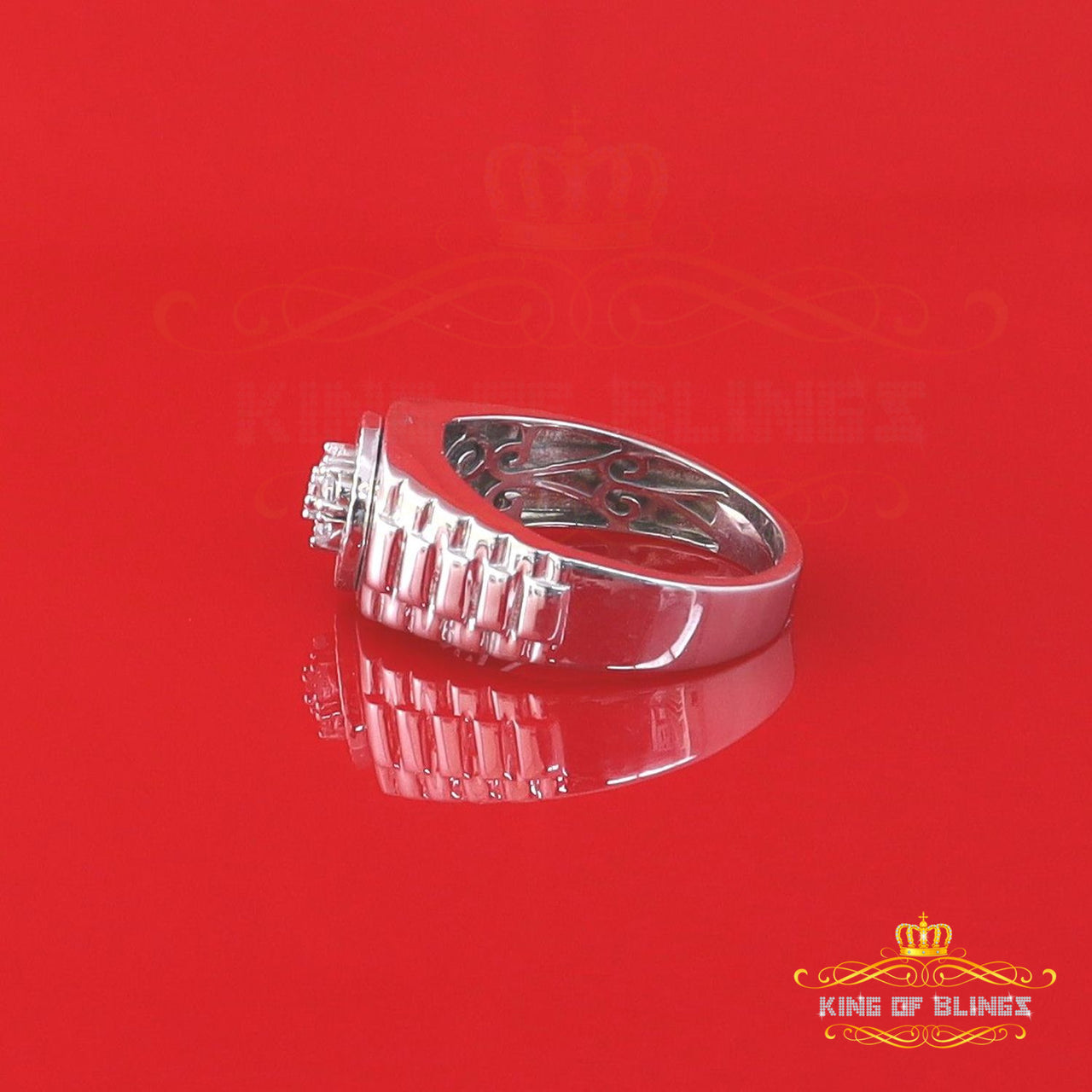 King Of Bling's925 Sterling White Silver Round Cubic Zirconia 0.30ct Shiny Men's Ring size 9