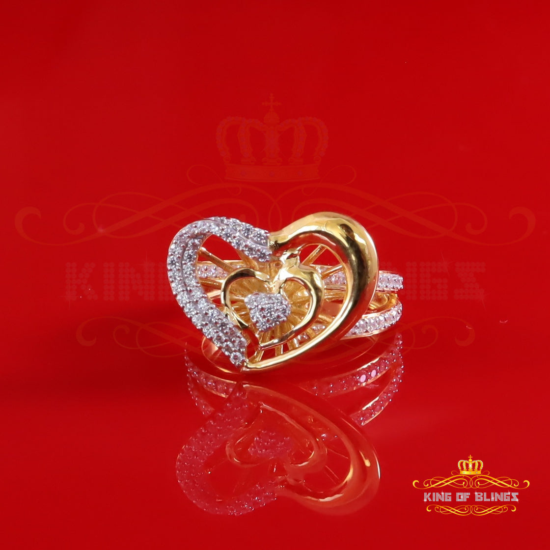King Of Bling's 925 Silver Baggutte 85 Cubic Zirconia Stones Yellow Dual Heart Womens Ring SZ7. KING OF BLINGS