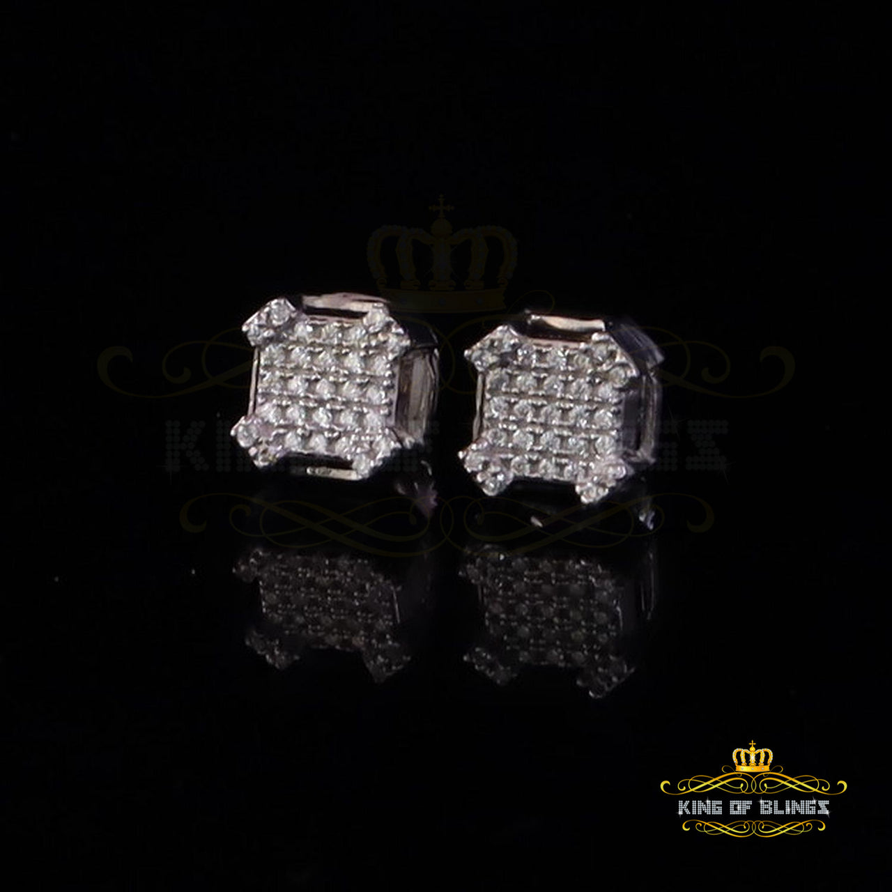 King of Bling's Men's/Womens 925 Silver White 0.25ct VVS 'D' Moissanite Square Stud Earrings