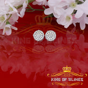 King of Blings- White Sterling Silver 1.32ct Cubic Zirconia Hip Hop Round Earrings for women's KING OF BLINGS