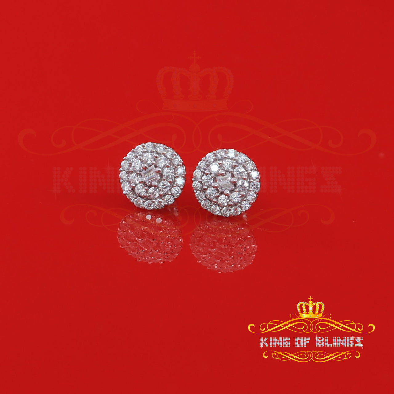 King of Bling's Aretes Para Hombre 925 White Silver 1.86ct Cubic Zirconia Round Women's Earrings