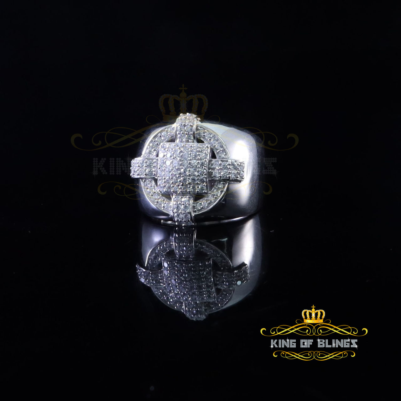 King Of Bling'sWhite Silver Square 1.70ct Cubic Zirconia Men's Adjustable Ring From SZ 9 to 11