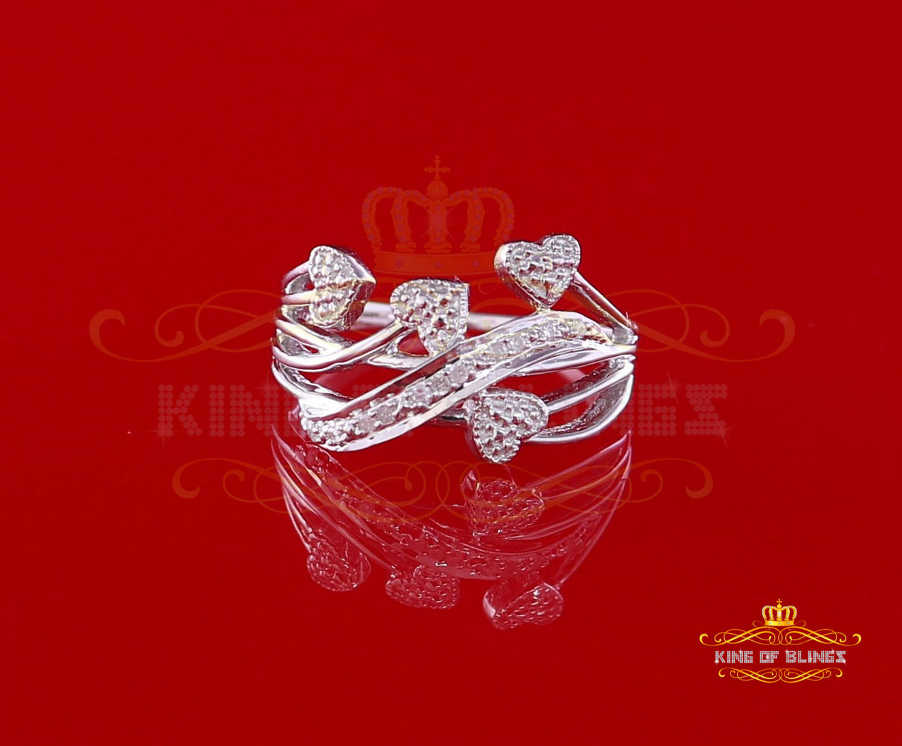 King Of Bling's 0.06 CT Real Diamond Womens Sterling Silver Multiple Heart White Ring Size 6.5