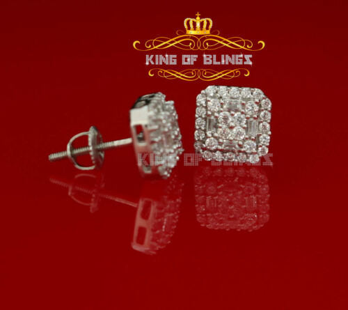King of Bling's 0.98ct Cubic Zirconia 925 White Silver Women's & Men's Hip Hop Square Earrings