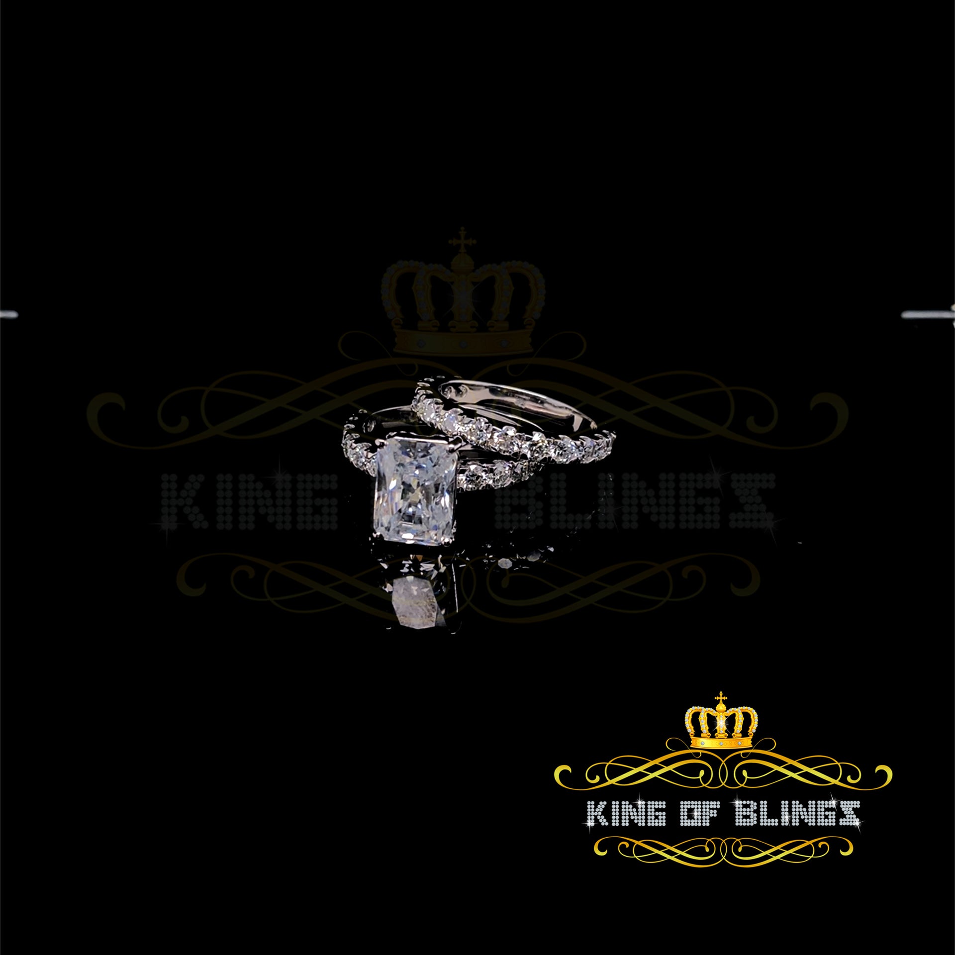 King of Bling's 925 Silver Mens/Women Bridal Rings Emerald Shape Size 8 White 7.00ct Moissanite KING OF BLINGS
