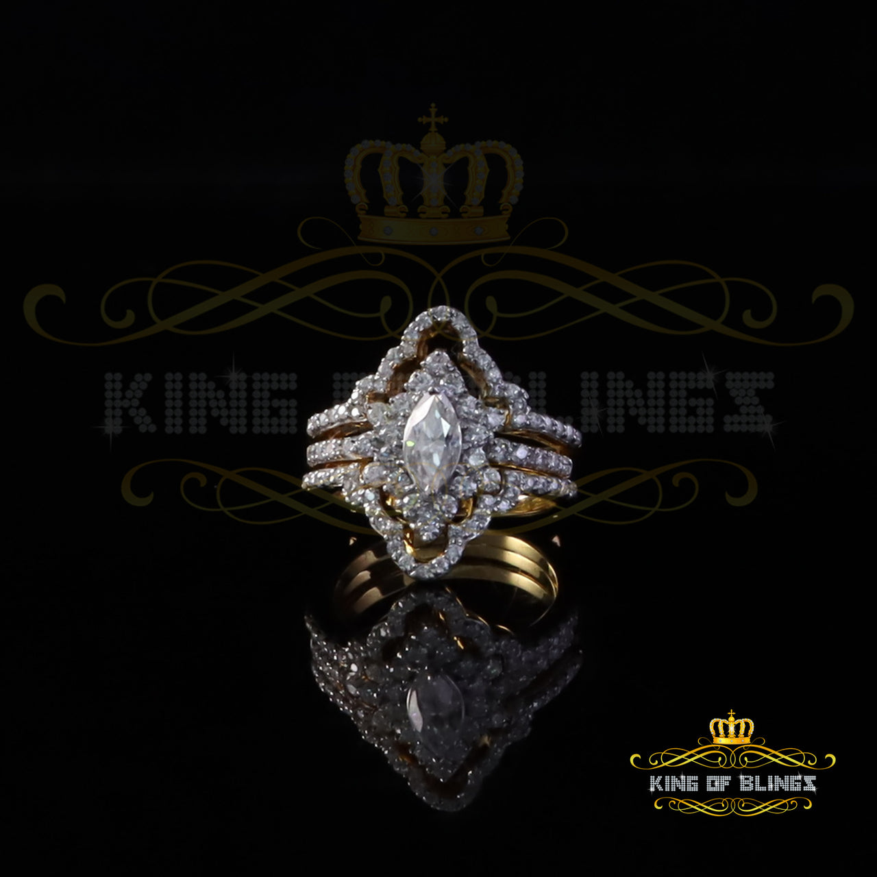 King of Bling's New Marquise Moissanite 2.00ct VVS 'D' 925 Sterling Yellow Silver Rings Size 7 King of Blings