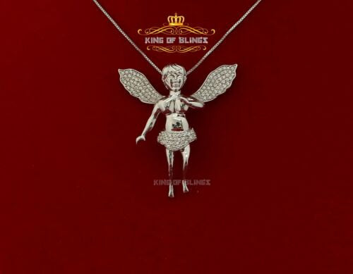 King Of Bling's Beautiful Angel White Sterling Silver Pendant with 1.38ct Cubic Zirconia Stone KING OF BLINGS