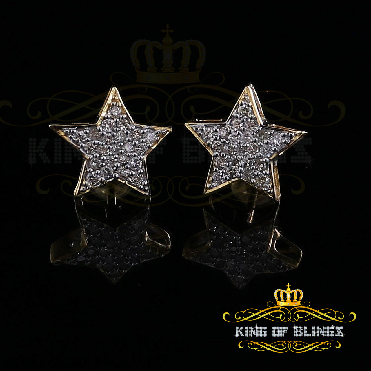 King Of Bling's 10K Real Yellow Gold Real Diamond 0.50CT Men's/Women's Stud Star Earrings