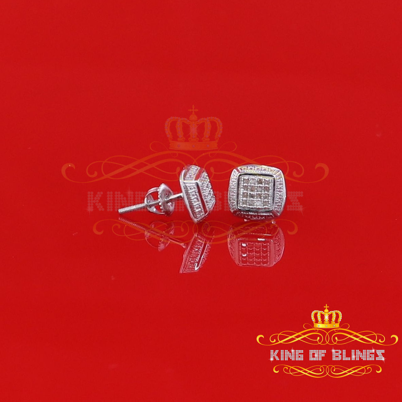 King Of Bling's 0.10ct Diamond Stud Earrings For Women White 925 Sterling Silver Stud For Men