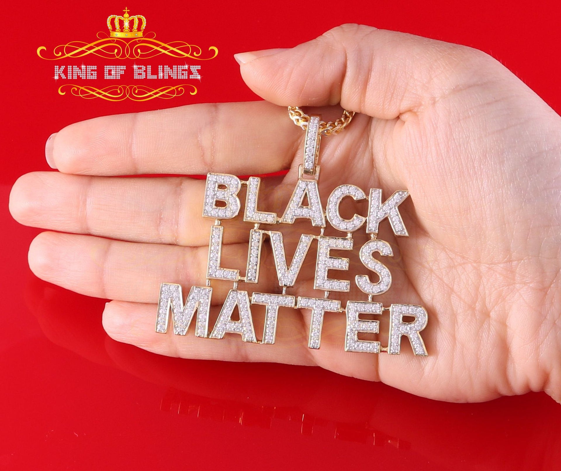 Create Your Own Custom Design in 925 Sterling Silver 2.50inch BLACK LIVES MATTER Sign Pendant Cubic Zirconia KING OF BLINGS