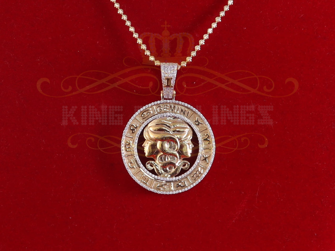 1.77ct CubicZirconia Sterling Yellow Silve GEMINI Pendant For Men's&Women's KING OF BLINGS