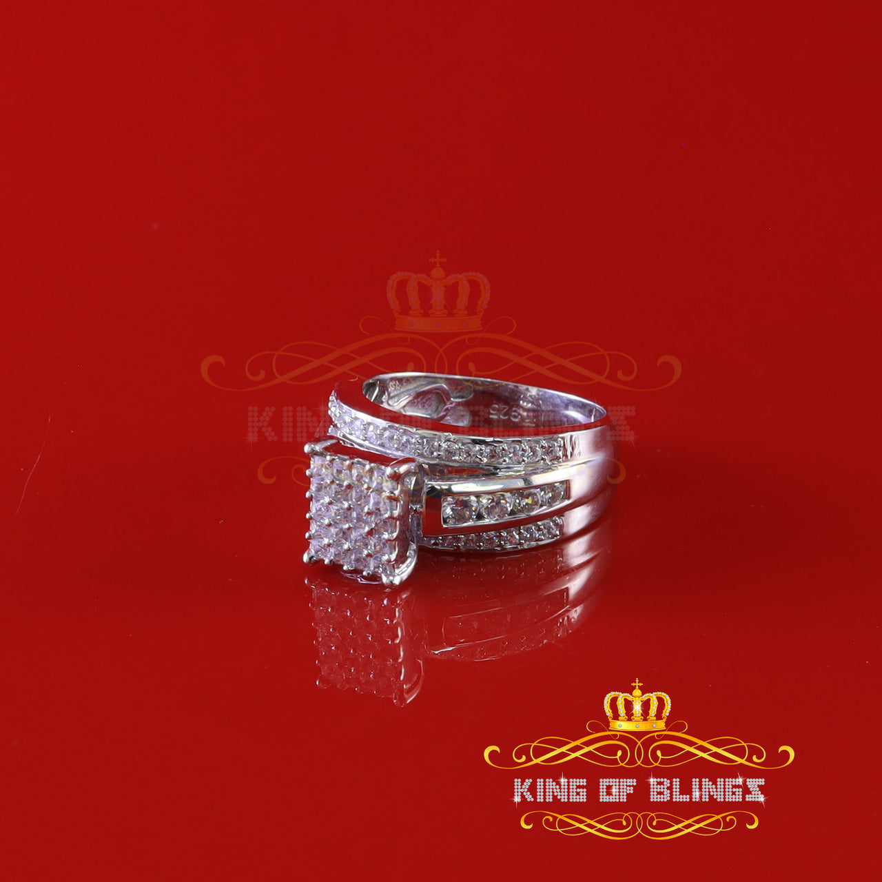 King Of Bling's925 Sterling White Silver 2.12ct Cubic Zirconia Cinderella Womens Ring Size 9