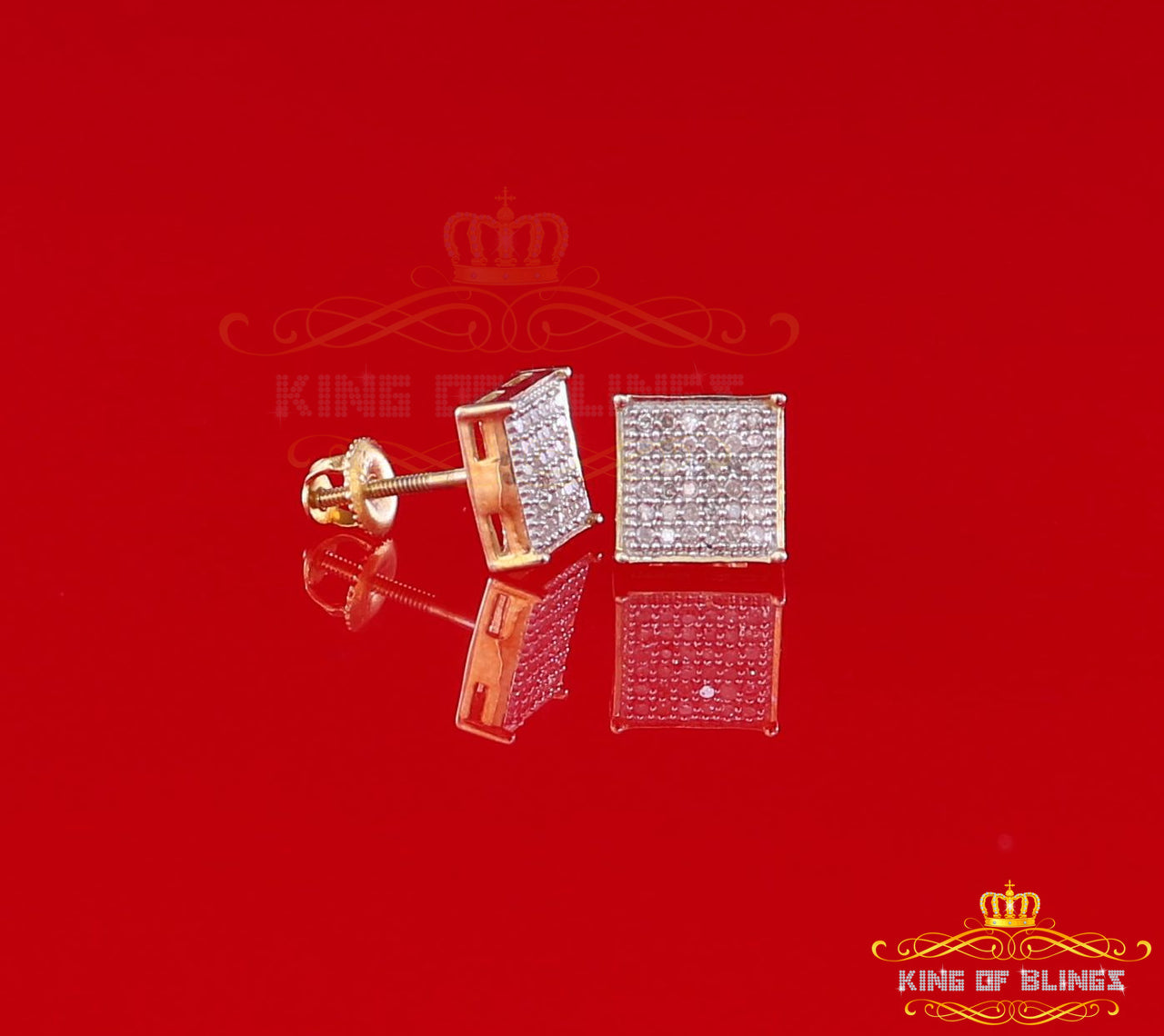 King of Blings-0.25ct Diamond 925 Sterling Silver Yellow For Men's / Women's Square Earrings