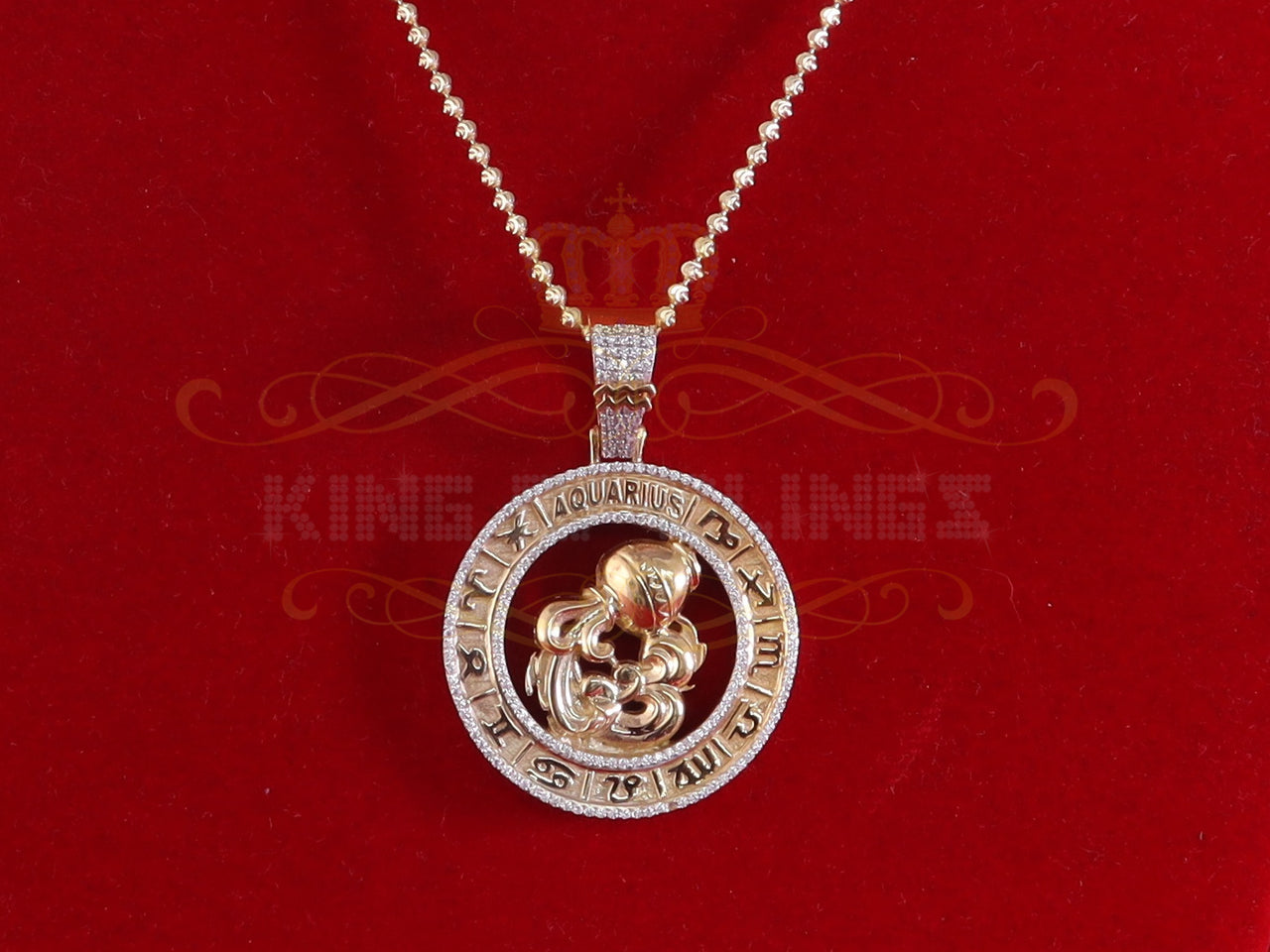 1.77ct Cubic Zirconia Sterling Yellow Silver AQUARIUS Pendant For Men & Women KING OF BLINGS