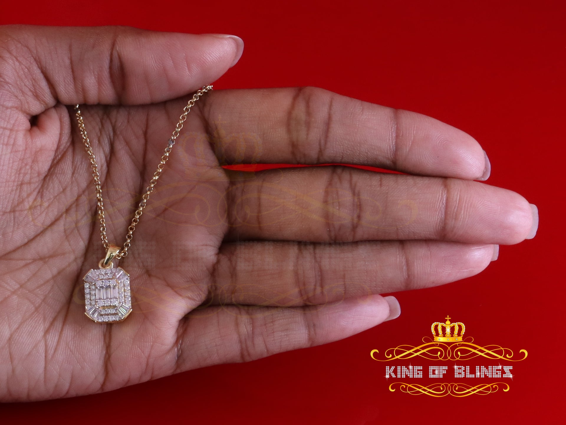 King Of Bling's 925 Yellow Silver 0.75ct VVS D Clr.Moissanite Square Pendant Men/ Women KING OF BLINGS