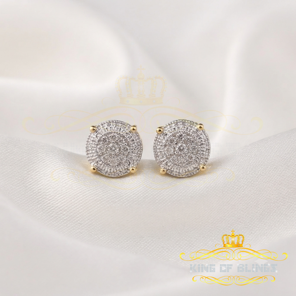 King of Blings-925 Sterling Silver 0.10ct Diamond For Women's & Men's Yellow Stud Round Earring KING OF BLINGS