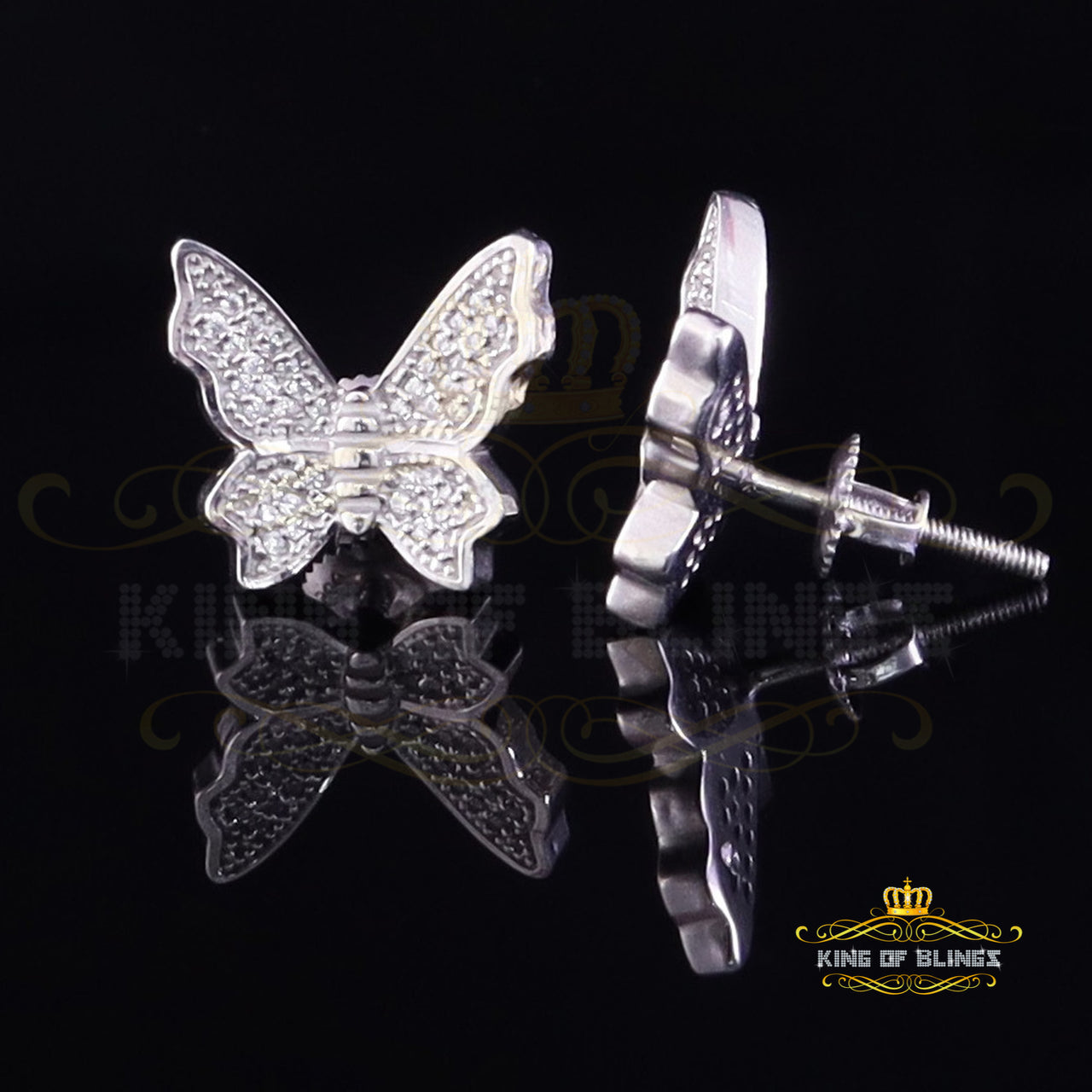 Butterfly Stud Earrings White 925 Sterling Silver Women's 0.50ct Cubic Zirconia KING OF BLINGS