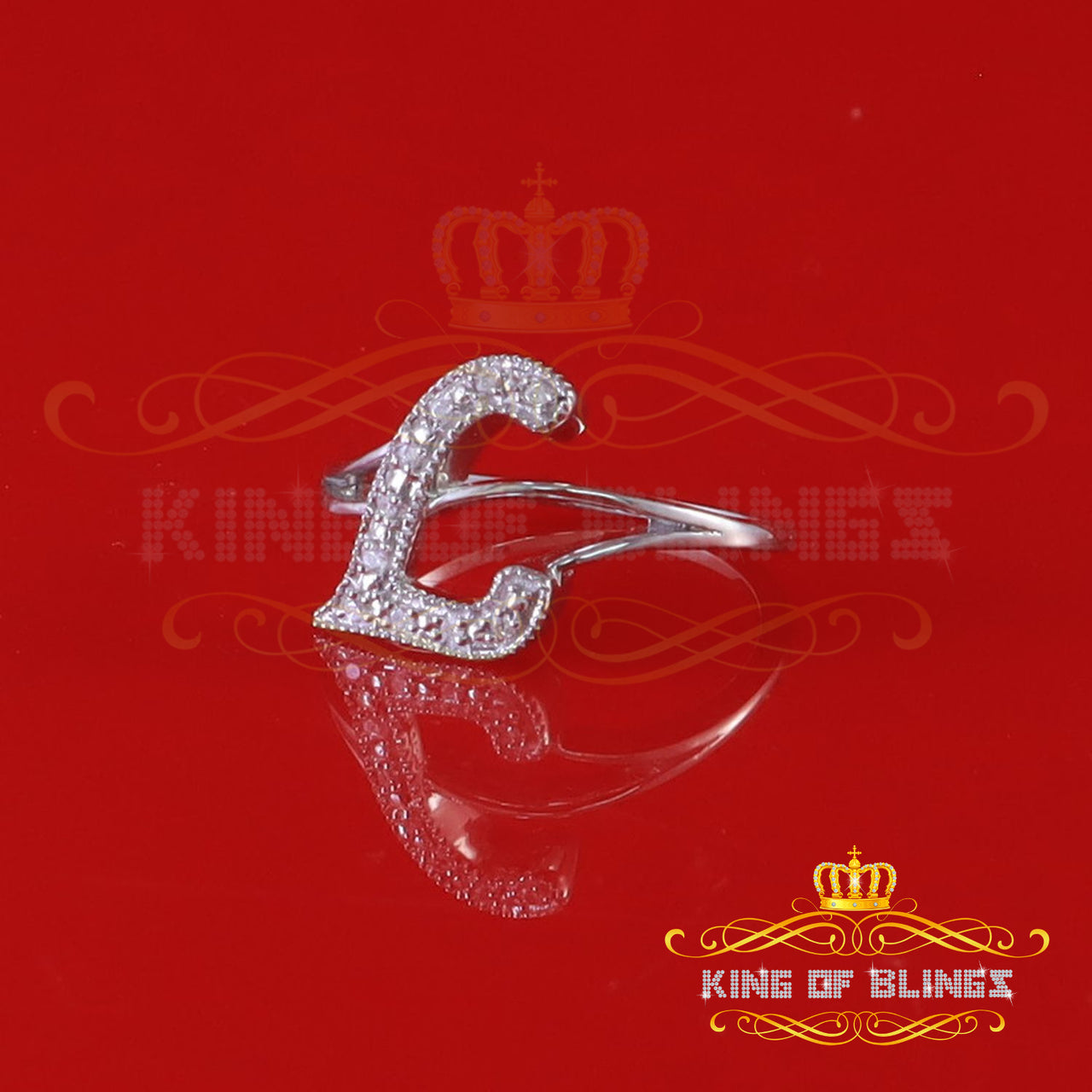 King Of Bling'sCubic Zirconia 0.10ct Alphabet L Women's And White Silver Ring Size 7