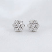 King Of Bling's 0.05ct Diamond 925 Sterling Silver White Floral Style Earrings For Men / Women KING OF BLINGS