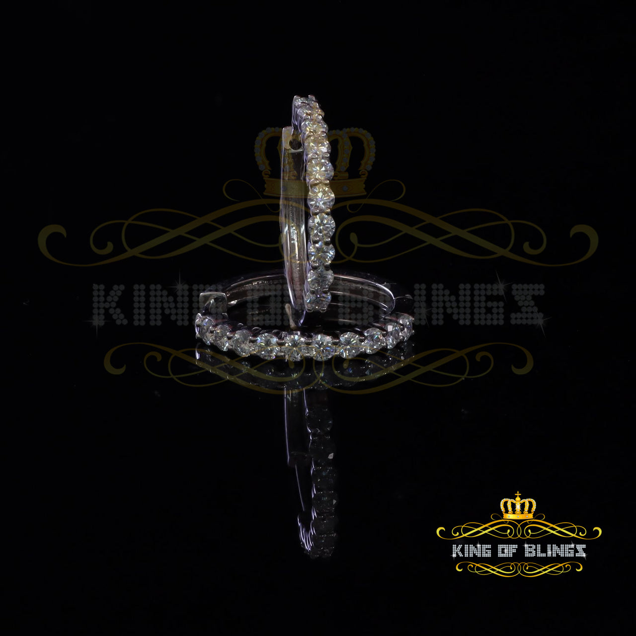 King of Bling's 2.00ct Moissanite White 925 Sterling Silver Women's Hoop Earrings