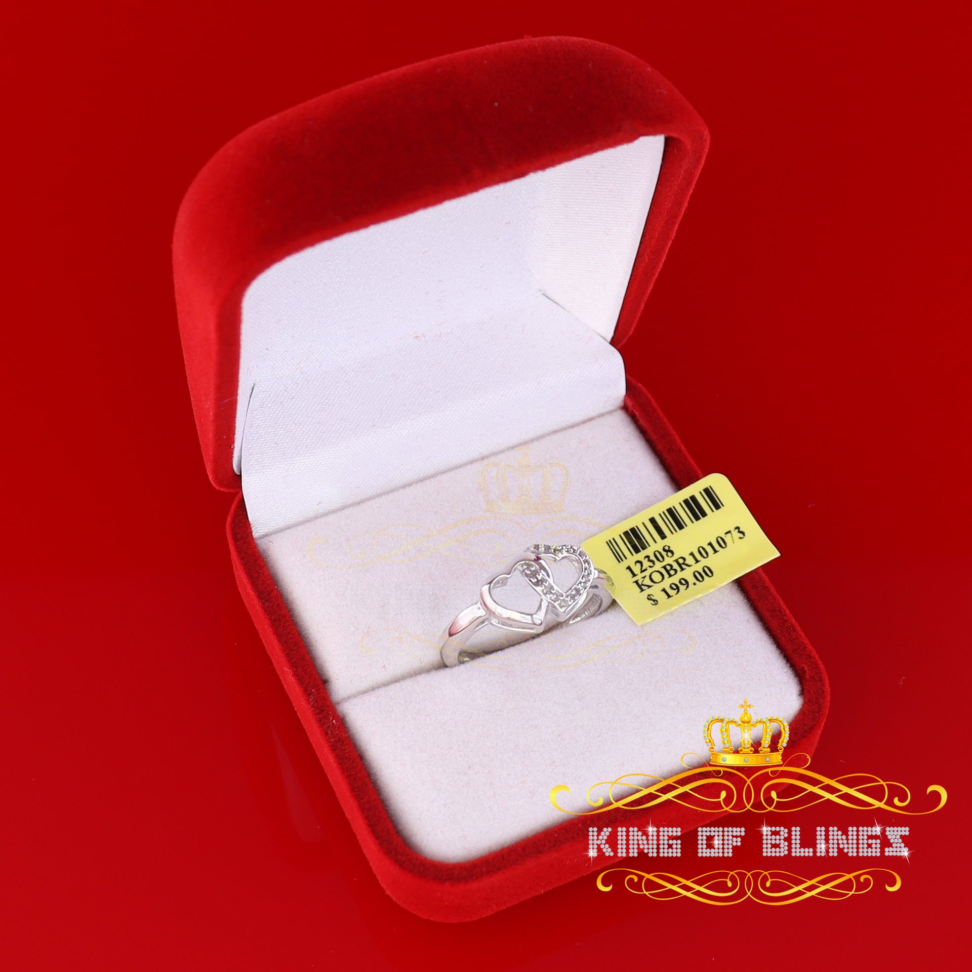 King Of Bling's 0.07 CT Real Diamond Womens 925 Sterling White Silver Shine Heart Ring Size 7 KING OF BLINGS