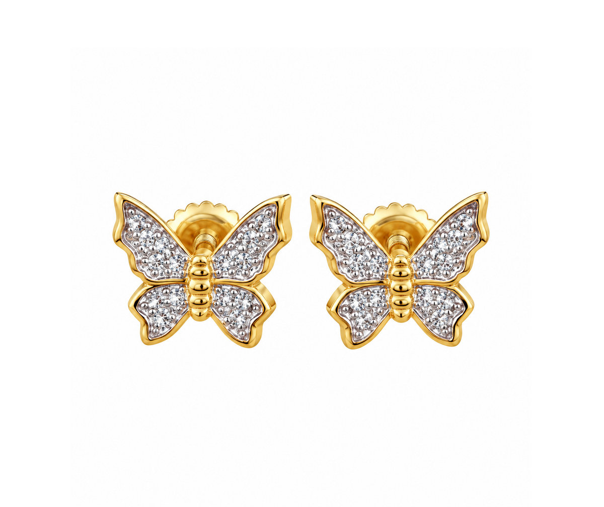 King of Bling's Women's 0.34ct Cubic Zirconia Butterfly Stud Earring Yellow 925 Sterling Silver KING OF BLINGS