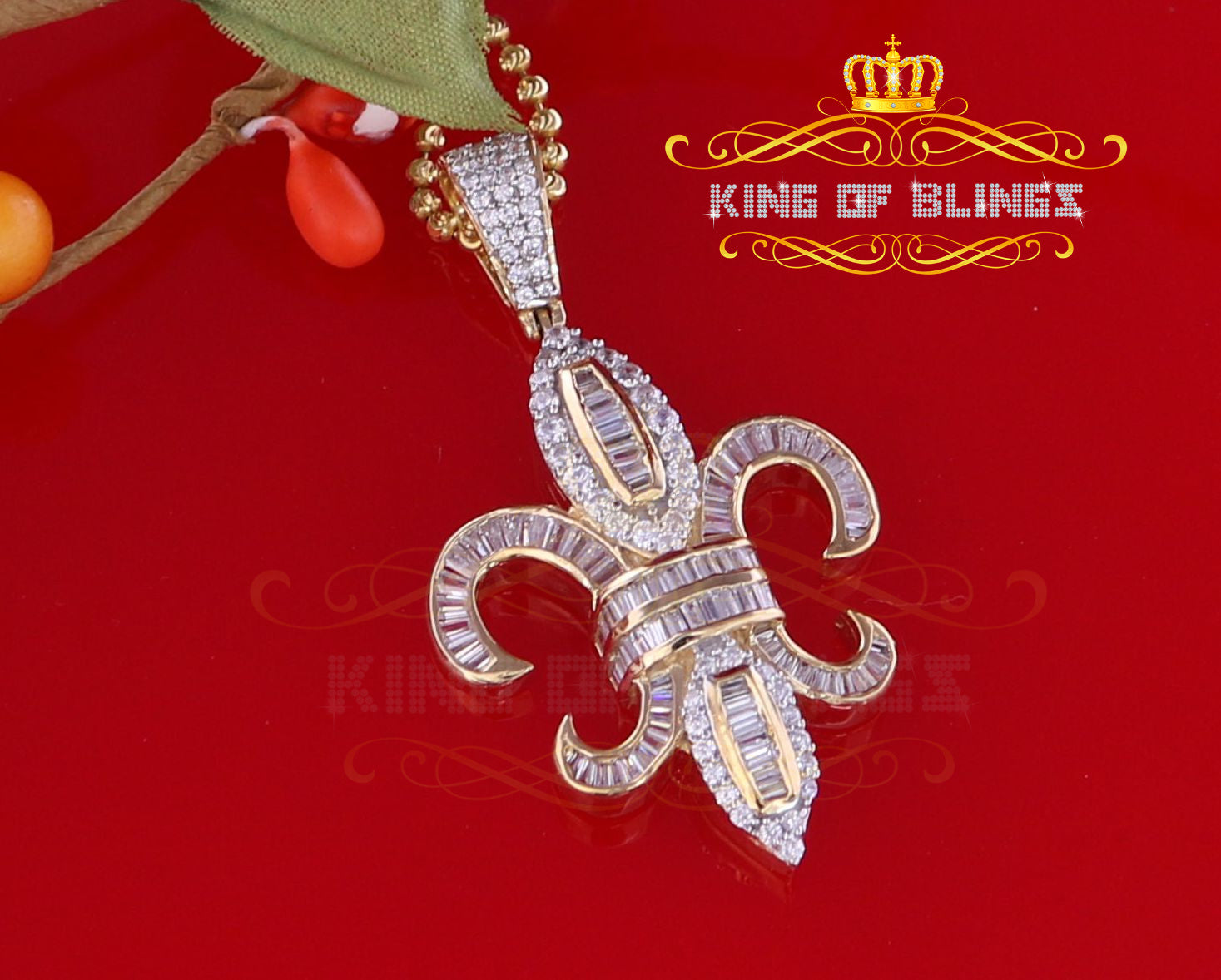 Promise Yellow 925 Sterling Silver Fleur de Lis Pendant 3.73ct Cubic Zirconia KING OF BLINGS