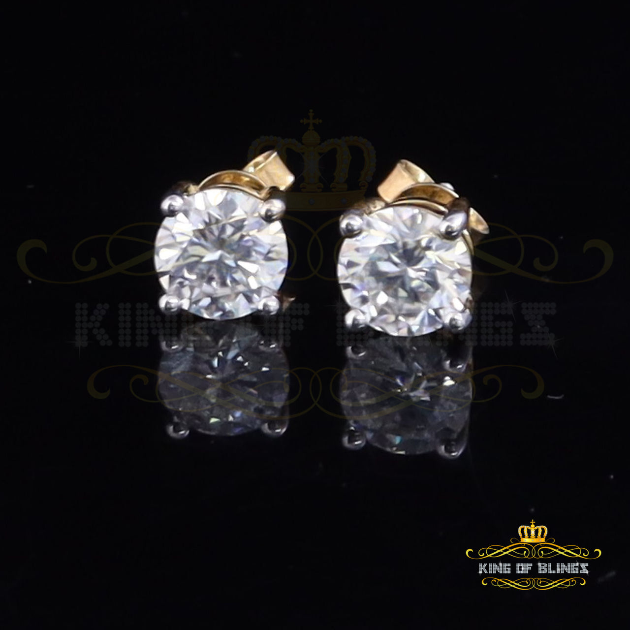 King  of Bling's 1.25ct VVS 'D' Moissanite Men's/Womens 925 Silver Yellow Round Stud Earrings KING OF BLINGS