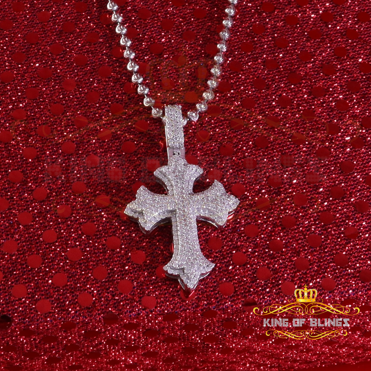 King Of Bling's Men/ Women 925 Sterling White Silver 2.50ct VVS D Clr.Moissanite Cross Pendant KING OF BLINGS