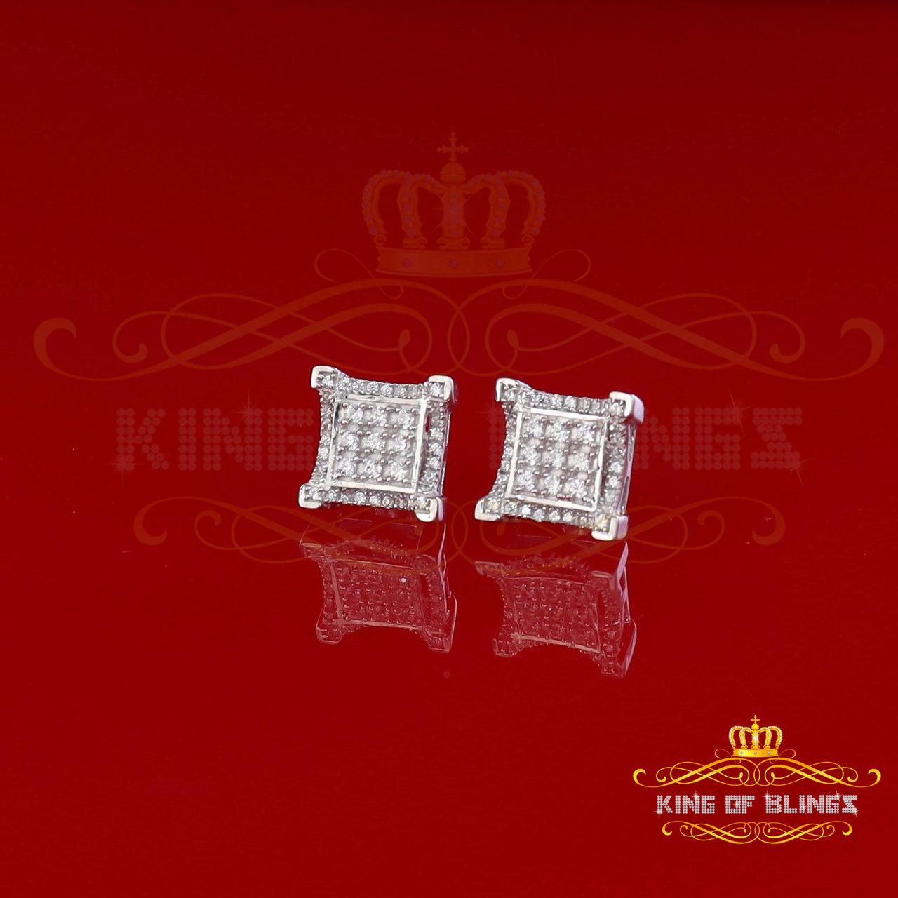 King of Bling's Elegant Square White 925 Silver Screw Back 1.05ct Cubic Zirconia Women Earrings