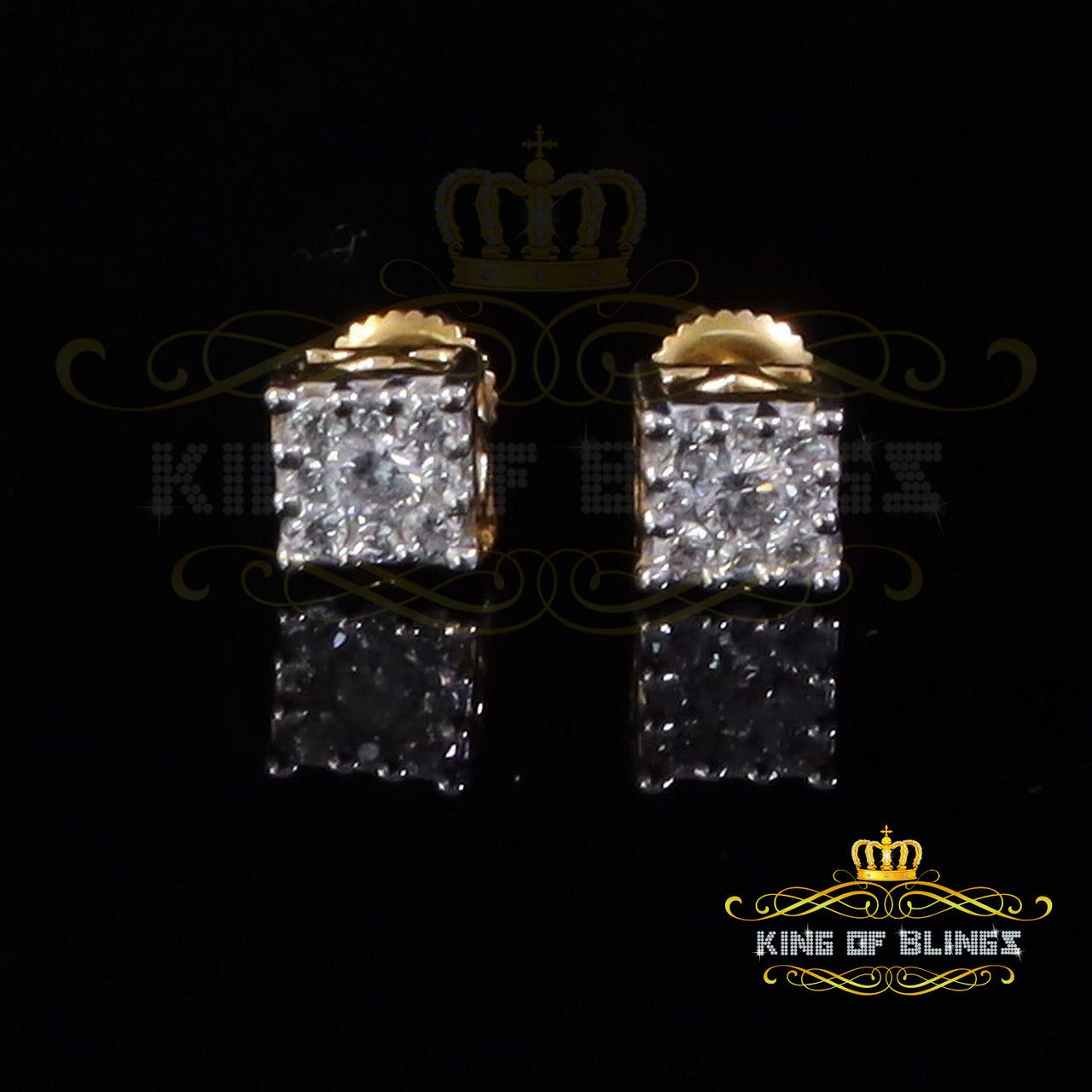 King of Bling's Hip Hop 925 Yellow Silver 0.6ct Cubic Zirconia Women's & Men's Square Earrings