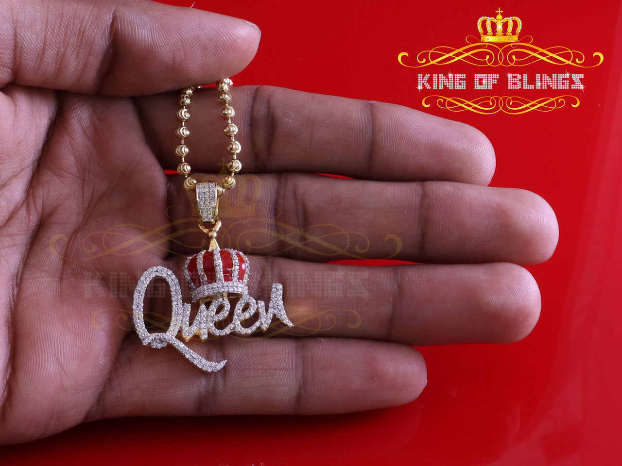 King Of Bling's King 2ct Real Moissanite Sterling Silver Yellow "QUEEN with CROWN BELL Pendant KING OF BLINGS