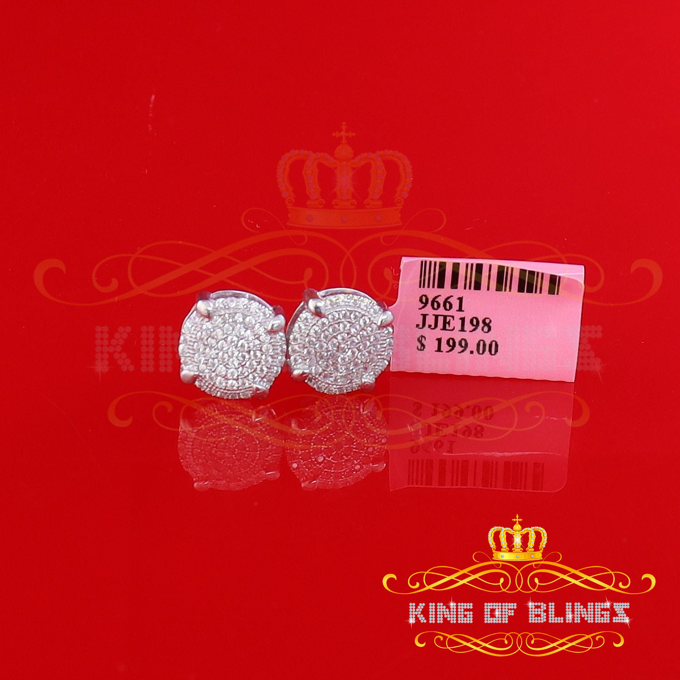 King of Blings- Aretes Para Hombre 925 White Silver 1.06ct Cubic Zirconia Round Women's Earrings KING OF BLINGS