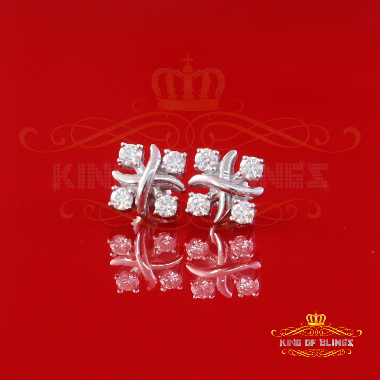 King of Bling's 925 White Silver 0.50ct VVS 'D' Moissanite XOXO Stud Earring Men's/Womens King of Blings