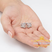 King Of Bling's 0.10 ct Real Diamond 3D Puff Cushion Square Crown White 925 Silver Stud Earrings KING OF BLINGS