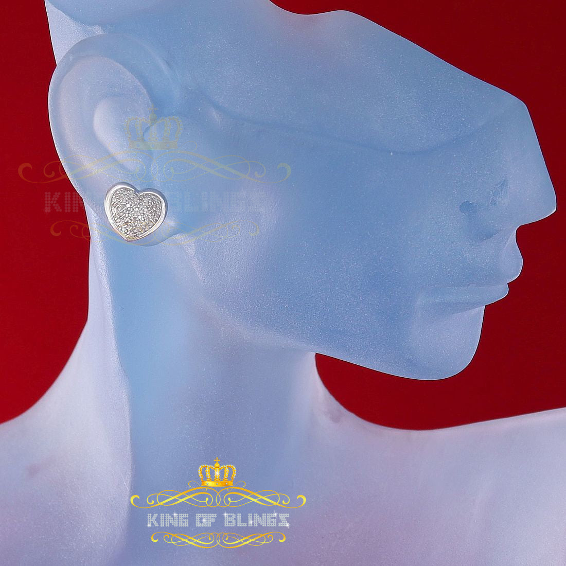King Of Bling's 0.33ct Micro Pave 925 White Silver Diamond Heart Earring For Men's / Women's KING OF BLINGS