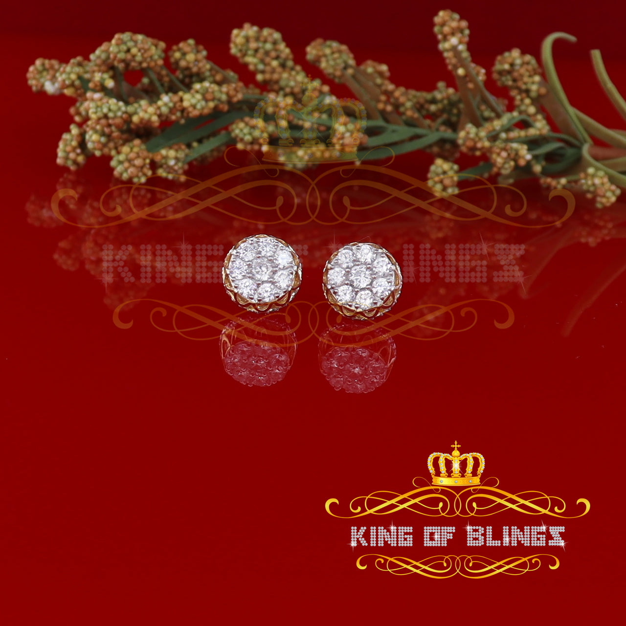 King of Bling's 3.28ct Cubic Zirconia 925 Yellow Silver Women's & Men's Hip Hop Flower Earrings KING OF BLINGS