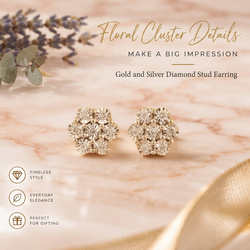 King Of Bling's 0.05ct Diamond Sterling Silver Yellow Floral Style Earrings For Men's & Women's KING OF BLINGS