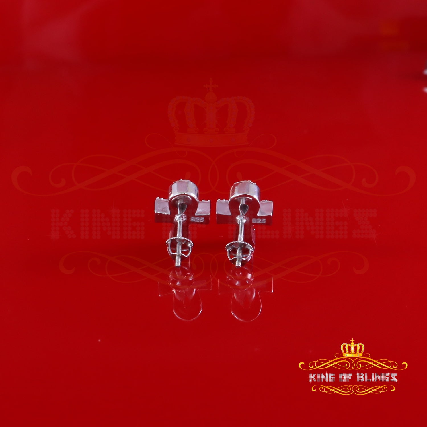 King Of Bling's New 0.40ct Diamond 925 Sterling Silver White for Men's & Women Stud ANKH Earring King of Blings