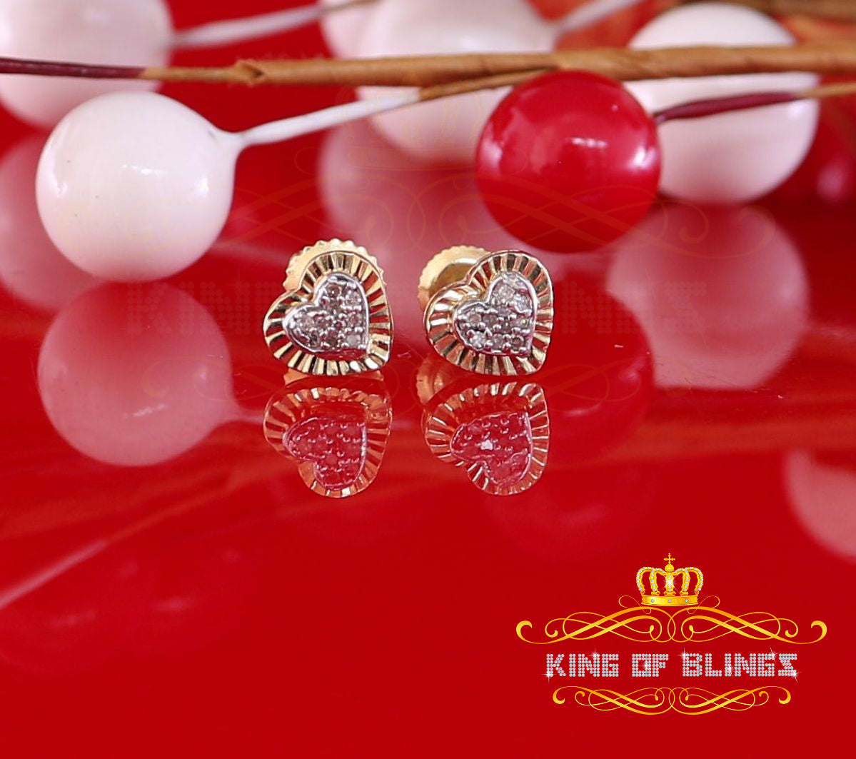 King of Blings-Aretes Para Hombre Heart 925 Yellow Silver 0.05ct Diamond Women & Men Earring KING OF BLINGS