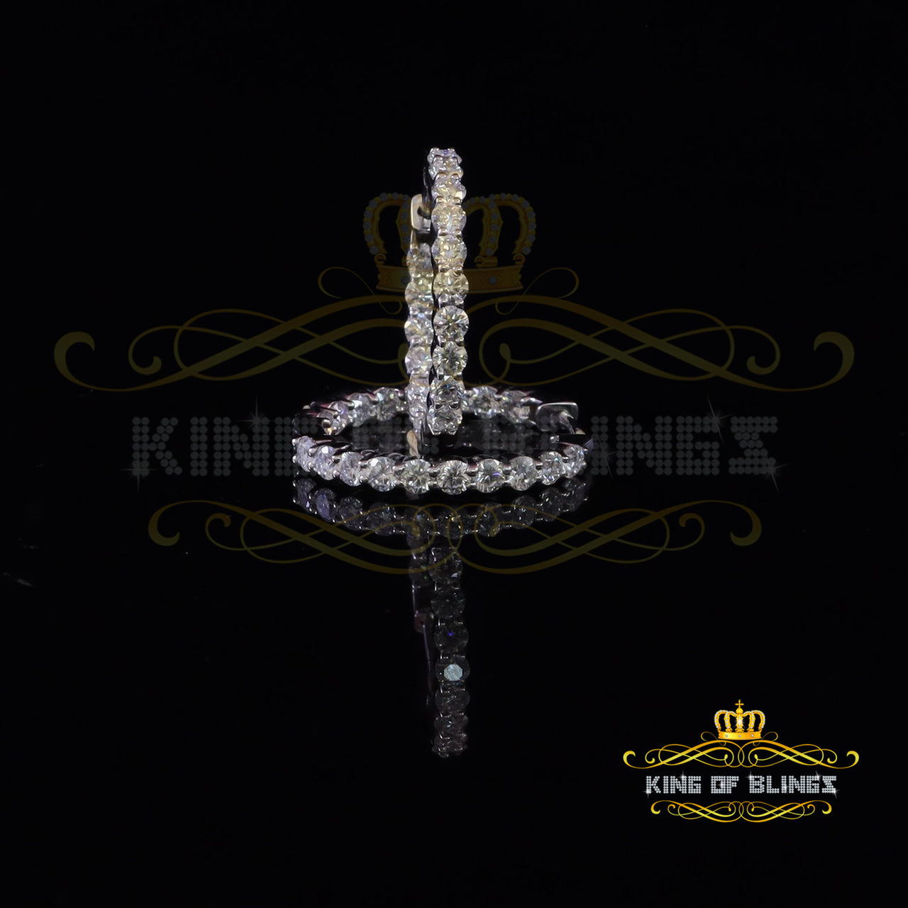 King of Bling's 4.00ct Moissanite Yellow 925 Sterling Silver Women's In and Out Hoop Earrings